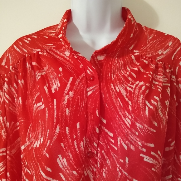 VTG 70's Alamode of California USA Made Lady's Red Blouse Lady's Plus 2x 44 - Picture 4 of 6
